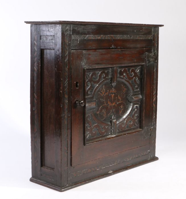 A Charles II oak and inlaid mural cupboard, Yorkshire/Lancashire, circa 1675 Having a rectangular - Image 4 of 4