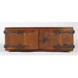 A late 17th century oak table-top document cabinet, Flemish Of boarded and flush-panelled