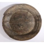 A 19th century 'sycamore' platter or shallow bowl, With turned decoration, 49.5cm x 51.5cm