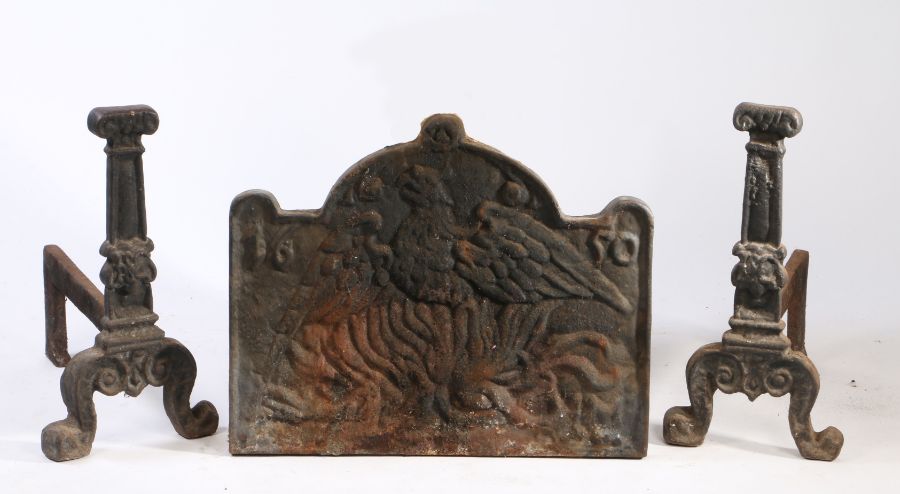 A cast iron fireback With arched pediment, designed with a phoenix and dated '1650', 65cm wide - Image 2 of 2