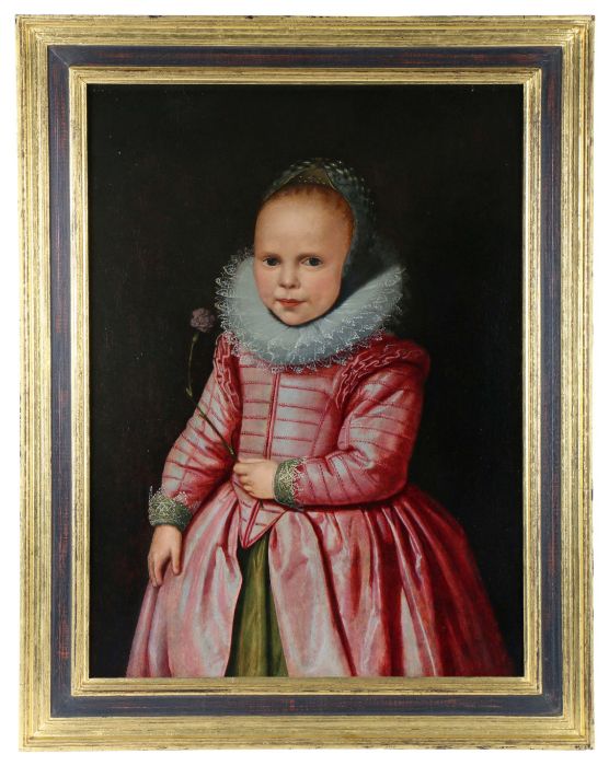 Circle of Jacob Gerritsz, Cuyp (1594-1625) Three-quarter portrait of a child holding a carnation,