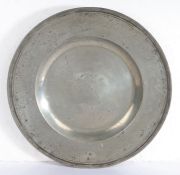 A late 17th century large pewter semi broad-rim dish, Wigan, Lancashire circa 1685 The rim with