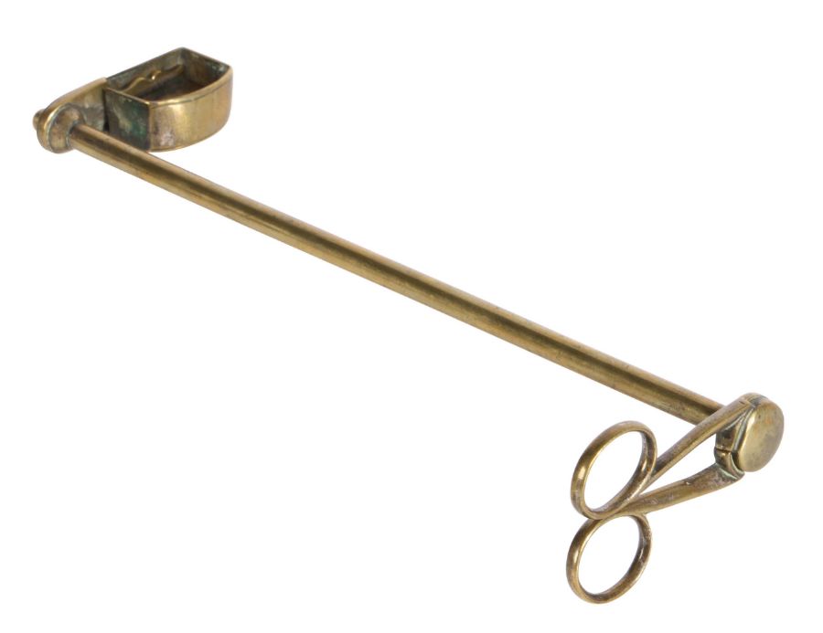 A rare George III brass chandelier candle-snuffer, circa 1780 The handles of scissor form, the
