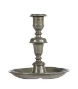 A late 17th century pewter candlestick, Dutch, circa 1690 Having a moulded socket, acorn-knop and