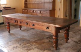 A good and impressive early Victorian pitch pine farm house table, circa 1840 The exceptional top of