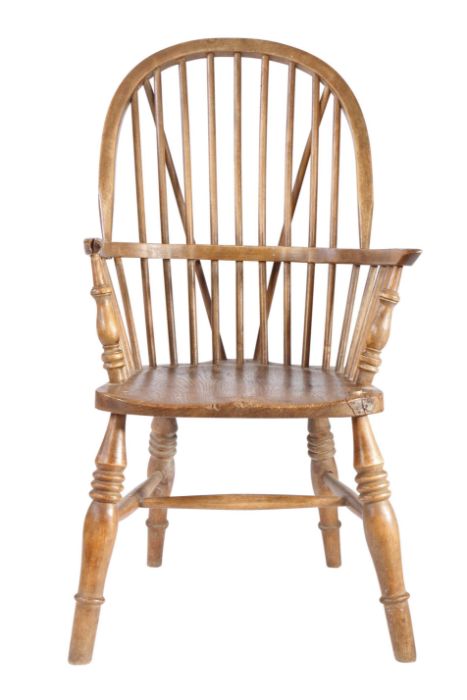 An ash stick-back Windsor Chair Having hooped-back, the elm saddle seat with read wedge supporting - Image 2 of 5