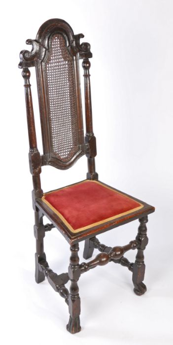 A William & Mary ebonized beech high back chair, circa 1690 Having an arched scroll-carved cresting, - Image 4 of 4