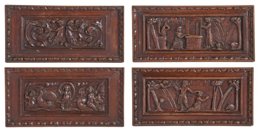 A set of four late 16th century oak carved panels, Flemish, circa 1580 One designed with ‘The - Image 2 of 4