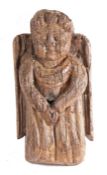 A rare 15th century oak angel mount or corbel, French, circa 1480 Carved wearing pleated robes,