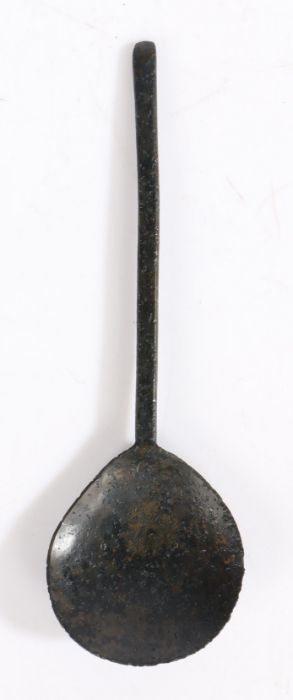 A 17th century latten slip-top spoon, English  Having flattened-hexagonal stem, indistinct maker's - Image 2 of 2