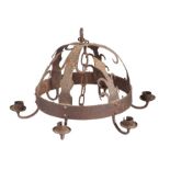 An 18th/19th century wrought-iron 'Dutch Crown' chandelier With three arrowhead finials, six