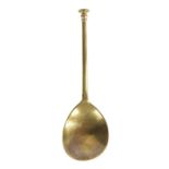 A latten ball seal-knop spoon, English, circa 1600 Having a flattened hexagonal tapering stem and