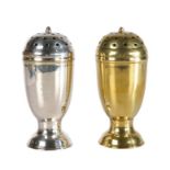 Two George III heavy brass muffineers, circa 1800 One silvered, each of urn shape, the domed pierced
