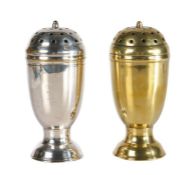 Two George III heavy brass muffineers, circa 1800 One silvered, each of urn shape, the domed pierced