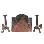 A cast iron fireback Designed with Charles I coat of arms, cipher 'CR' and dated 1635, 66cm wide,