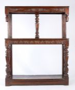 A rare James I oak open court cupboard, circa 1610 Of three tier form, the moulded top above a