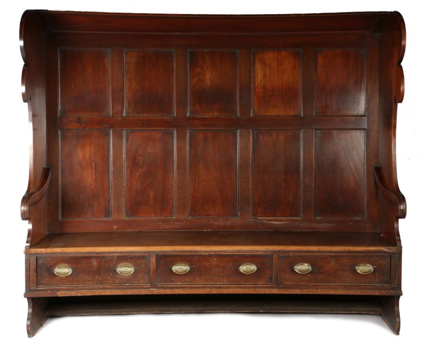 An impressive George III mahogany bowed canopy settle, circa 1770 Having a tall back of ten - Image 2 of 2