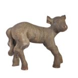 A charming 18th century carved oak life-size lamb, English Realistically modelled standing, ears