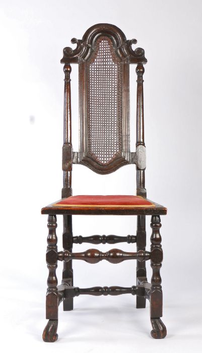 A William & Mary ebonized beech high back chair, circa 1690 Having an arched scroll-carved cresting, - Image 3 of 4