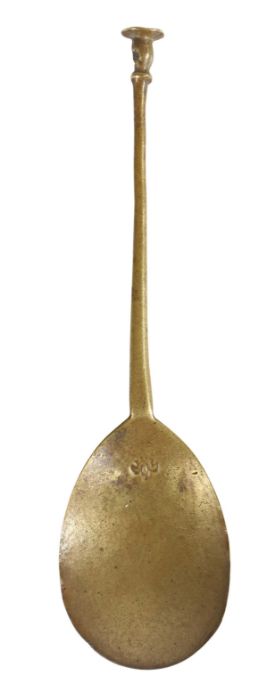 A latten baluster seal-knop spoon, English, circa 1600 With fleur-de-lys maker's mark to slender