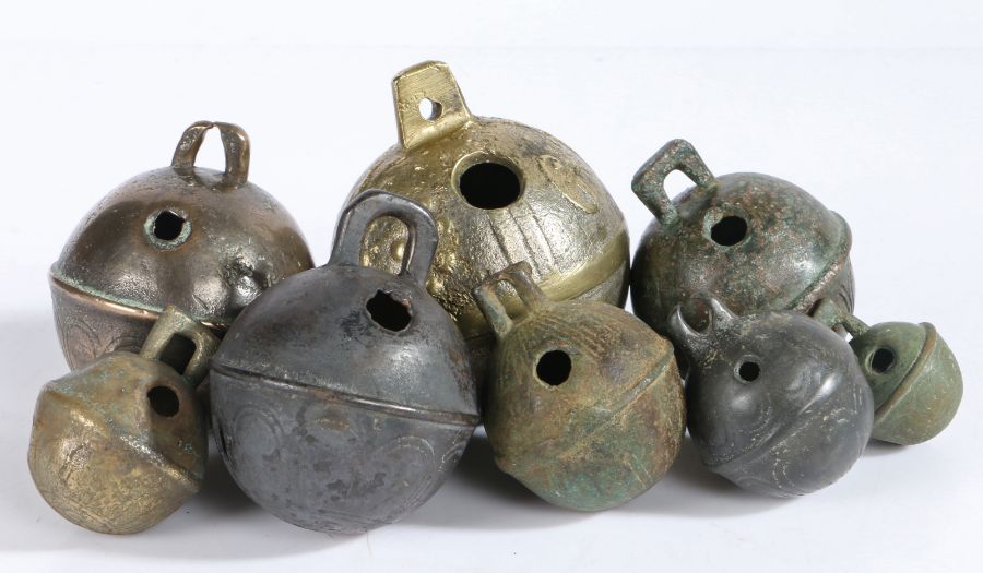 A group of 17th/18th century cast bronze alloy crotal bells, English All spherical with loose - Image 2 of 2