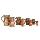 Four late 19th - early 20th century copper measures, Scottish Of baluster form, to include a pint,