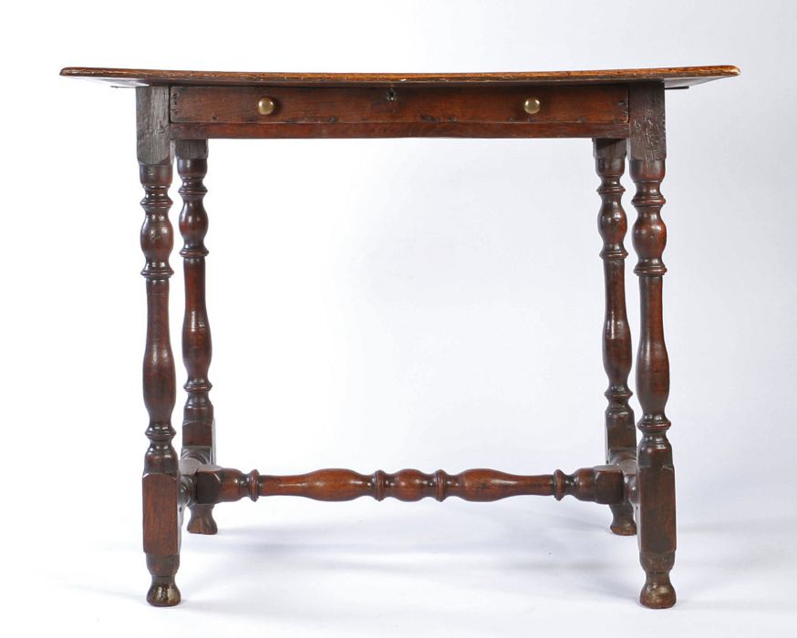 A William & Mary oak side table, circa 1690 The ovolo-moulded top formed mainly from one wide board, - Image 4 of 6