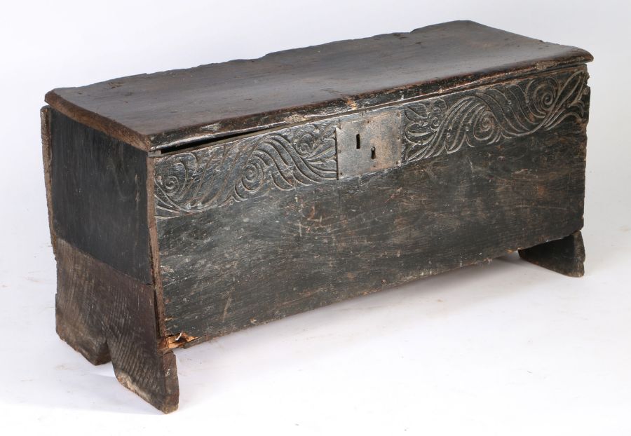 A Charles I  elm boarded chest, West Country, probably Devon, circa 1630 and later Having a single - Image 4 of 4