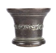 A small mid-17th century bronze mortar, by the Whitechapel foundry, London Cast to the waist with