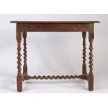 A William & Mary oak centre table, circa 1690 Having a triple-boarded top with ovolo-moulded edge,