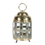 A 19th century sheet-brass hanging/table lantern, Dutch  Of cylindrical form, with pierced double-