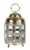 A 19th century sheet-brass hanging/table lantern, Dutch  Of cylindrical form, with pierced double-