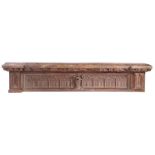 A 15th/16th century carved oak architectural pediment, circa 1500 and later In two parts, the frieze