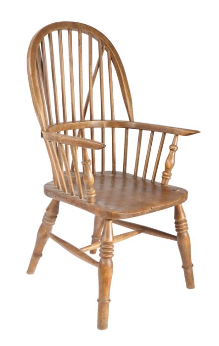 An ash stick-back Windsor Chair Having hooped-back, the elm saddle seat with read wedge supporting - Image 3 of 5