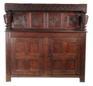 A Charles I oak court cupboard, North Country, circa 1660.  Attributed to Durham, from the same