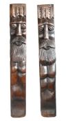 An unusual pair of late 15th/early 16th century oak naive carved 'pilasters', English, Circa 1500-50