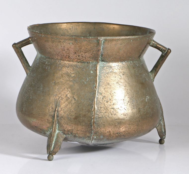 A 17th century bronze cauldron, probably South-West, England Of typical 'bag' form, with angular lug - Image 2 of 2