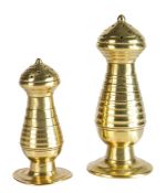 Two early 19th century brass castors,  English Each with domed pierced top with finial, baluster