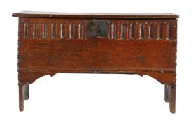 A small Elizabeth I boarded oak coffer, West Country, circa 1600 The top with moulded front edge and