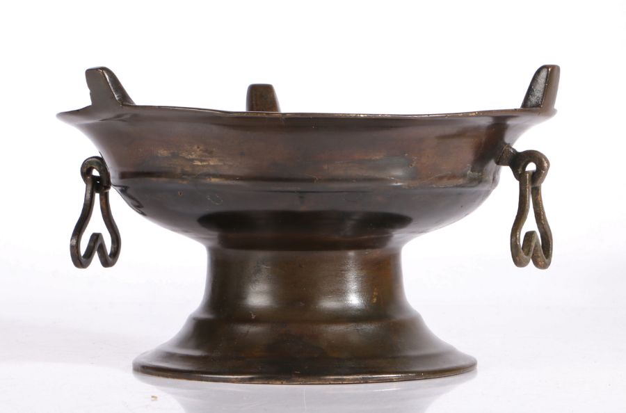 A rare 15th/16th century bronze chafing dish, circa 1450-1550 Of circular form, with a pedestal - Image 3 of 4