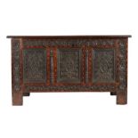 A Charles II oak and inlaid coffer South-West Yorkshire/East Lancashire, dated 1672 The triple