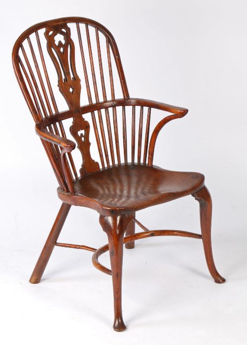 A George II/III Gothic-influenced yew and elm Windsor armchair, circa 1740-80 The hooped back with - Image 4 of 4