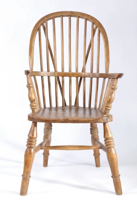 An ash stick-back Windsor Chair Having hooped-back, the elm saddle seat with read wedge supporting - Image 4 of 5