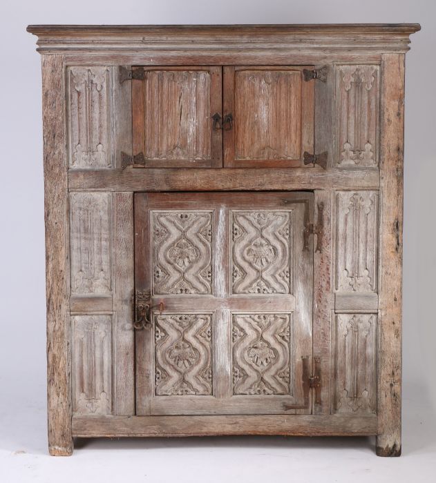 A 16th century style oak livery cupboard, circa 1900 In the the Wardour Street manner, English, with - Image 3 of 3