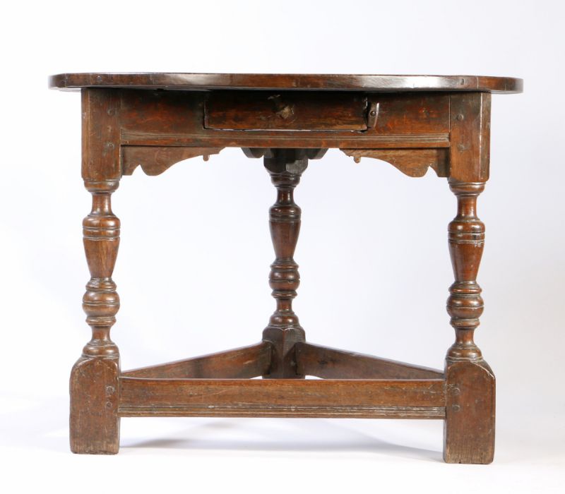 A rare Elizabeth I large joined oak 'cricket-type' centre table, with drawer, circa 1580 Having a - Image 3 of 4