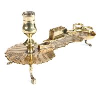 An usual mid- to late 18th century brass Rococo ‘chamberstick’ and snuffers, French Having a tulip-