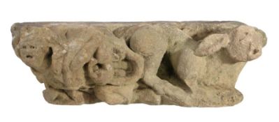 A rare and interesting 12th century Romanesque limestone capital, English Designed with an