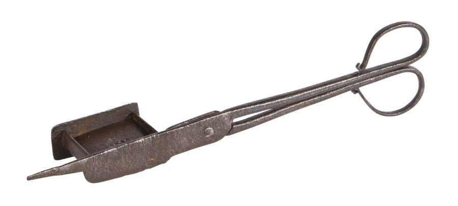 A rare 17th century iron snuffer, with maker's mark, English, circa 1690 Of scissor form, one
