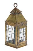 A 19th century sheet brass pendant lantern, Dutch Of riveted strip and rolled construction, with