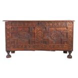 An unusual Elizabeth I joined oak coffer, North Country, dated 1602 Having a reeded and ovolo-